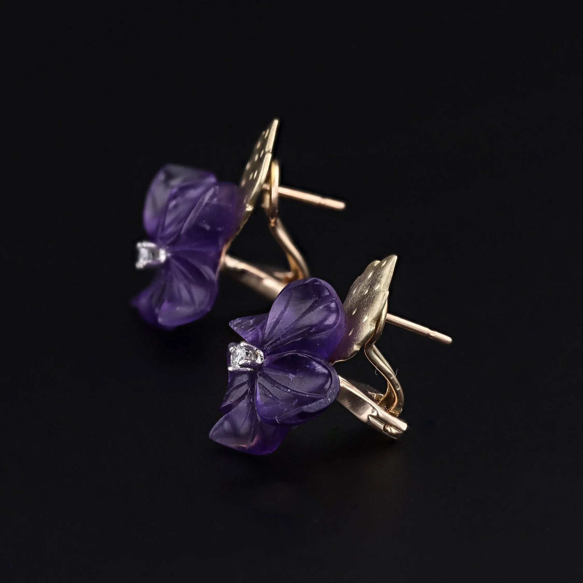 Vintage Amethyst Flower Conversion Earrings of 14k Gold