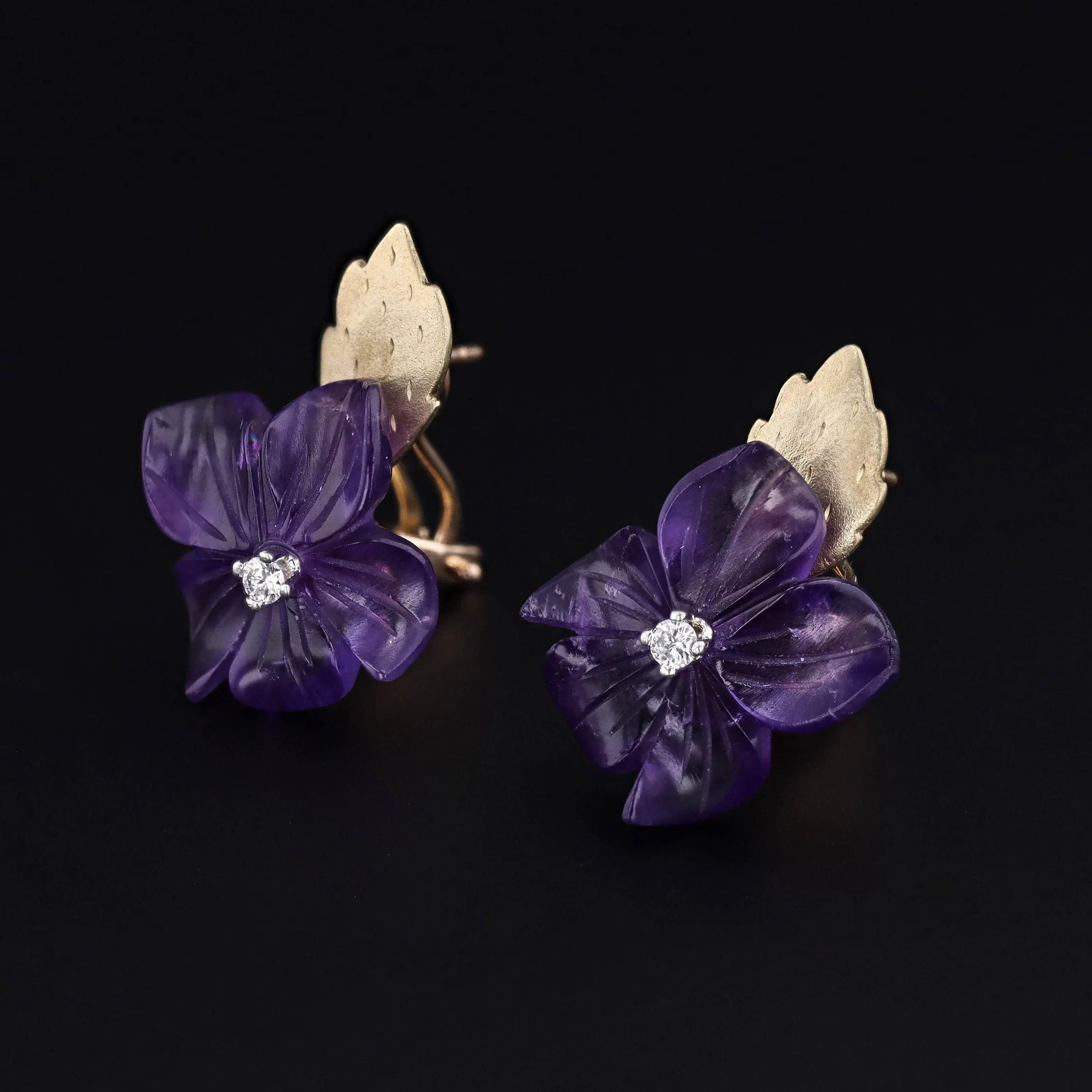 Vintage Amethyst Flower Conversion Earrings of 14k Gold