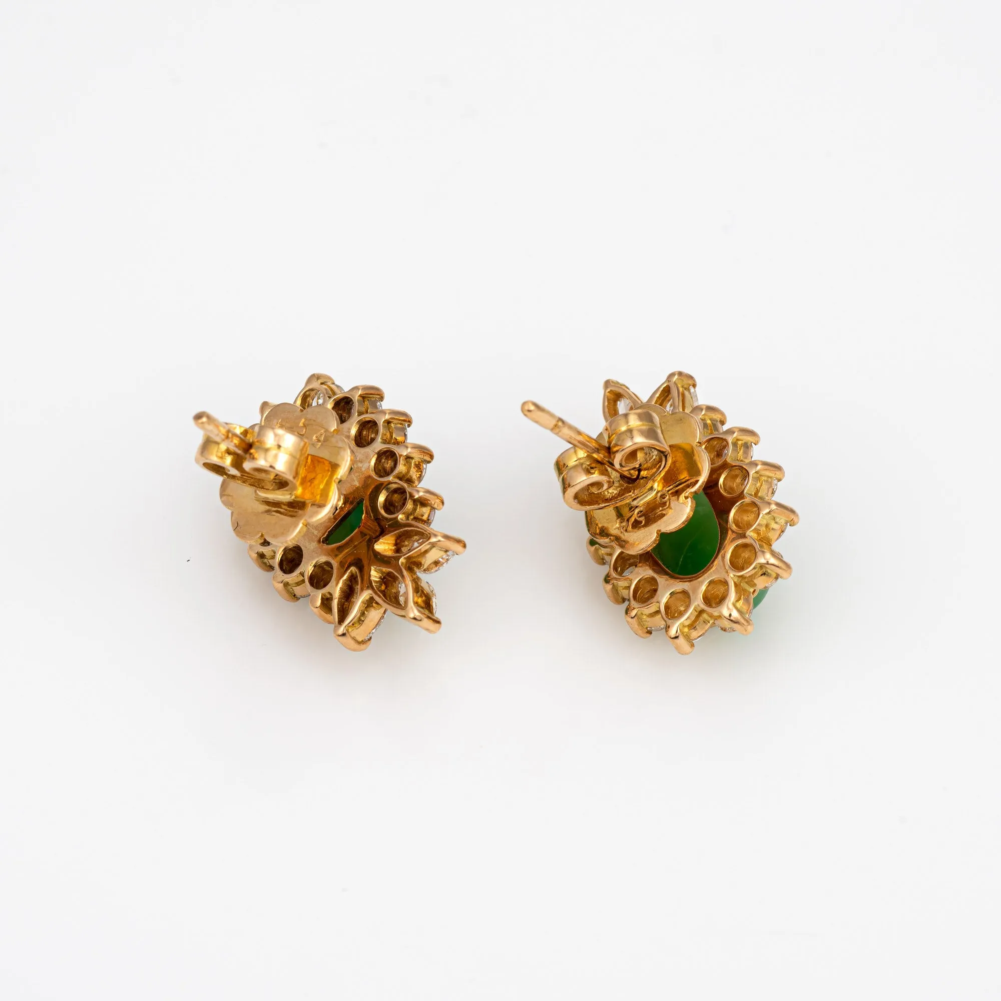 Vintage Jade Diamond Earrings Studs 14k Yellow Gold Estate Jewelry Mixed Cuts