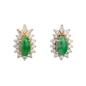 Vintage Jade Diamond Earrings Studs 14k Yellow Gold Estate Jewelry Mixed Cuts