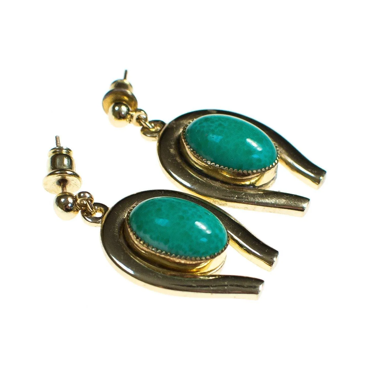 Vintage Jade Green Peking Glass Style Dangling Drop Earrings