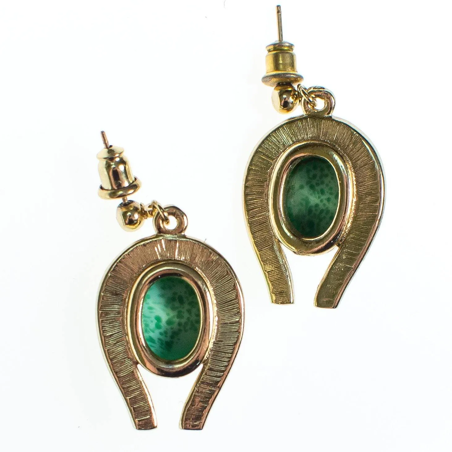 Vintage Jade Green Peking Glass Style Dangling Drop Earrings