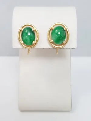 Vintage Natural Jade 14k Yellow Gold Non-Pierced Earrings