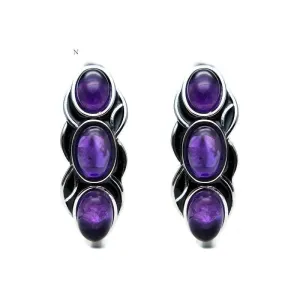 Vintage Style Natural Africa Amethyst Gemstone 925 Sterling Silver Earrings