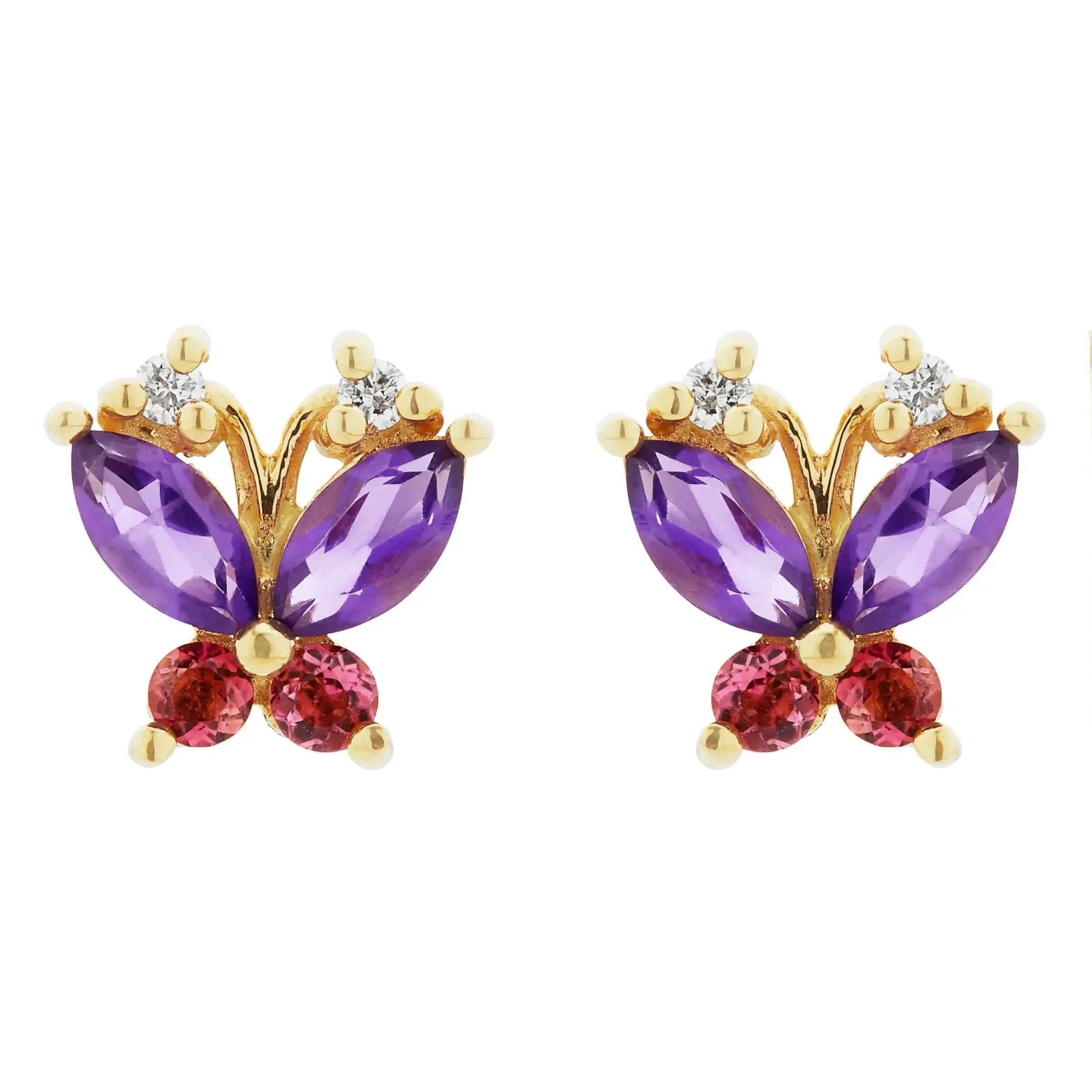 Volare Pink Tourmaline and Amethyst Butterfly Studs