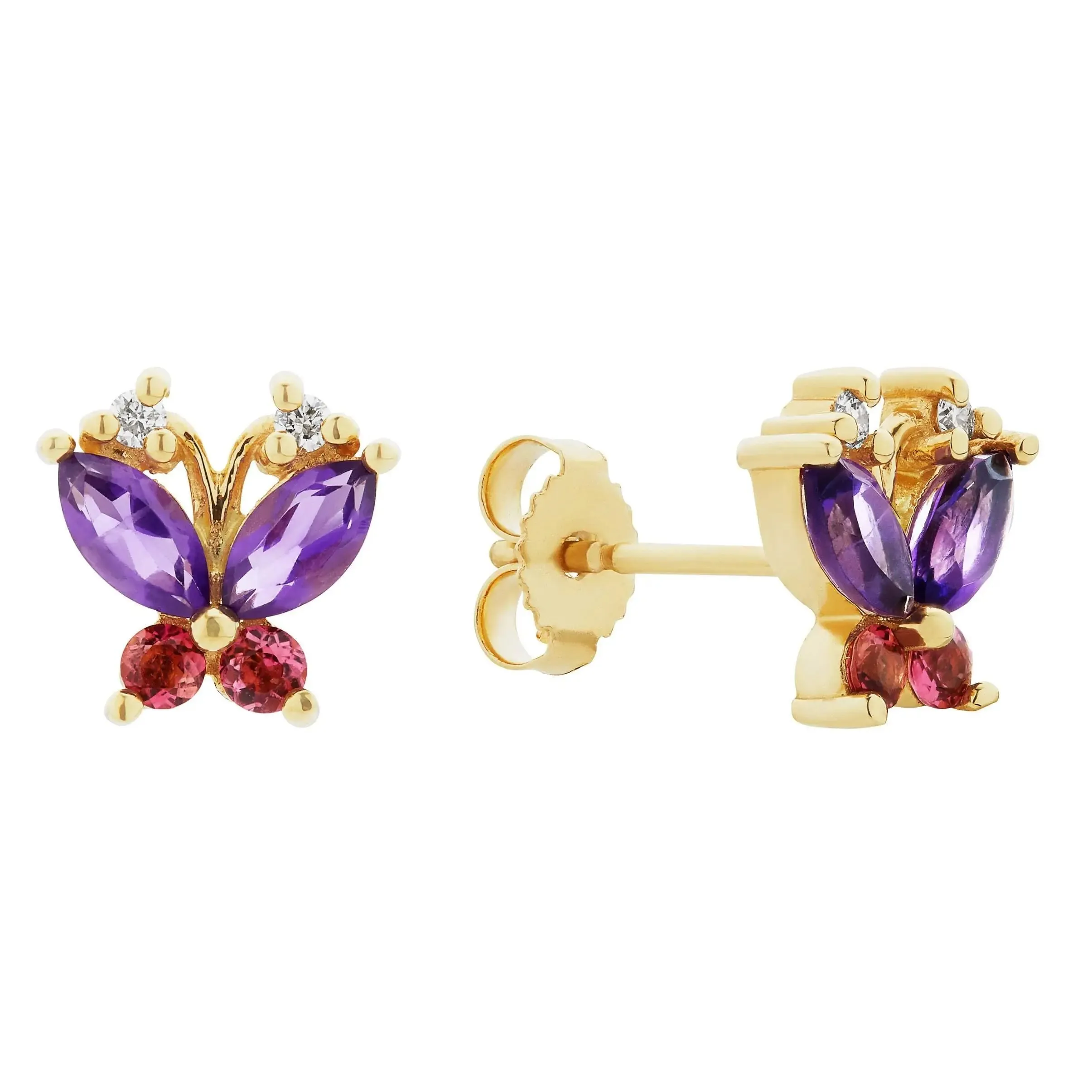 Volare Pink Tourmaline and Amethyst Butterfly Studs