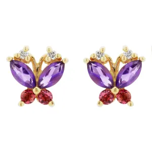 Volare Pink Tourmaline and Amethyst Butterfly Studs