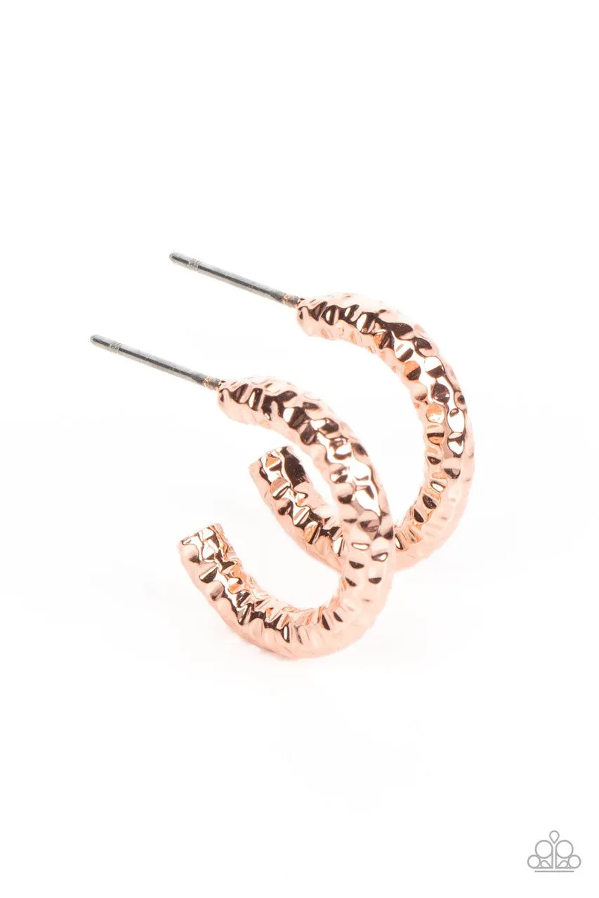 Wandering Wreaths - Copper - Hammered Metal Paparazzi Tiny Hoop Earrings