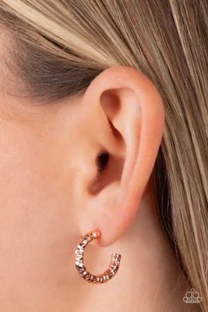 Wandering Wreaths - Copper - Hammered Metal Paparazzi Tiny Hoop Earrings