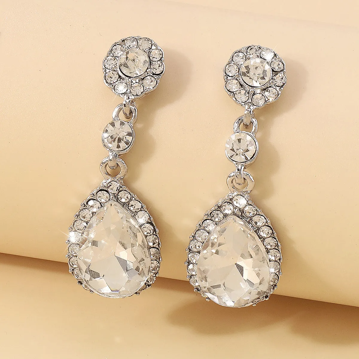 White Crystal & Cubic Zirconia Pear-Cut Drop Earrings