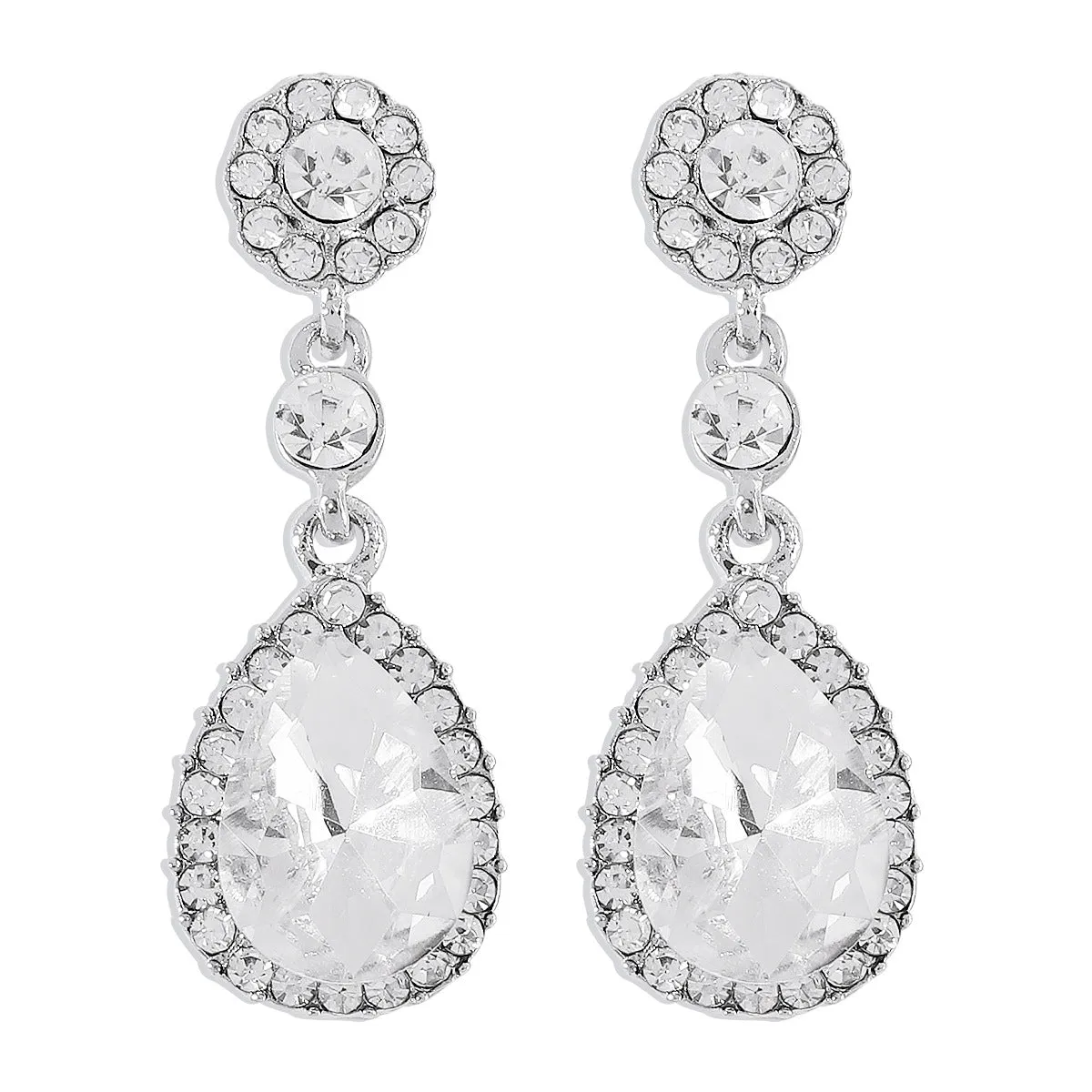 White Crystal & Cubic Zirconia Pear-Cut Drop Earrings