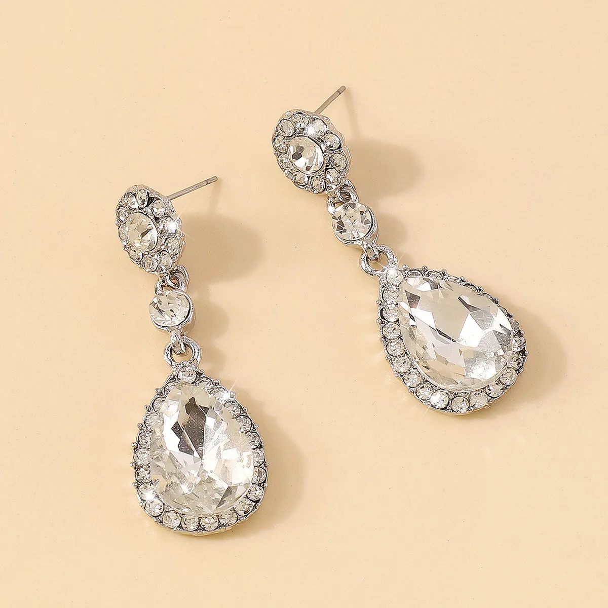 White Crystal & Cubic Zirconia Pear-Cut Drop Earrings