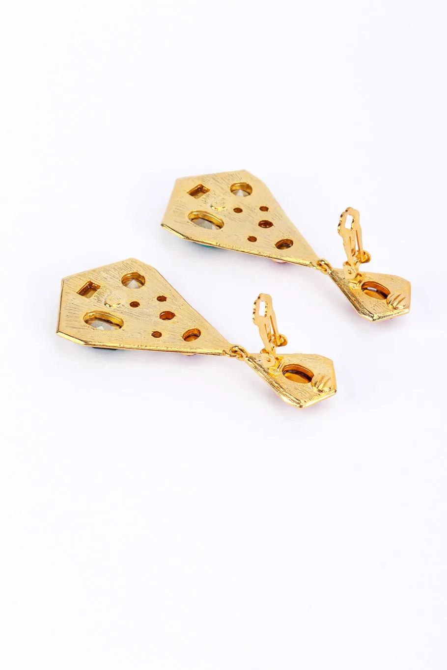 White Enamel & Crystals Geo Drop Earrings