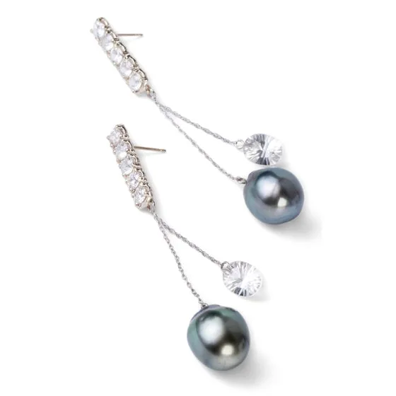 White Gold 5 Madison Earrings with Detachable Pearl   Topaz Drops