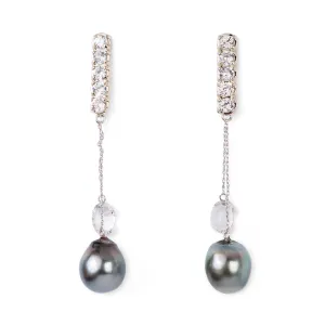 White Gold 5 Madison Earrings with Detachable Pearl   Topaz Drops