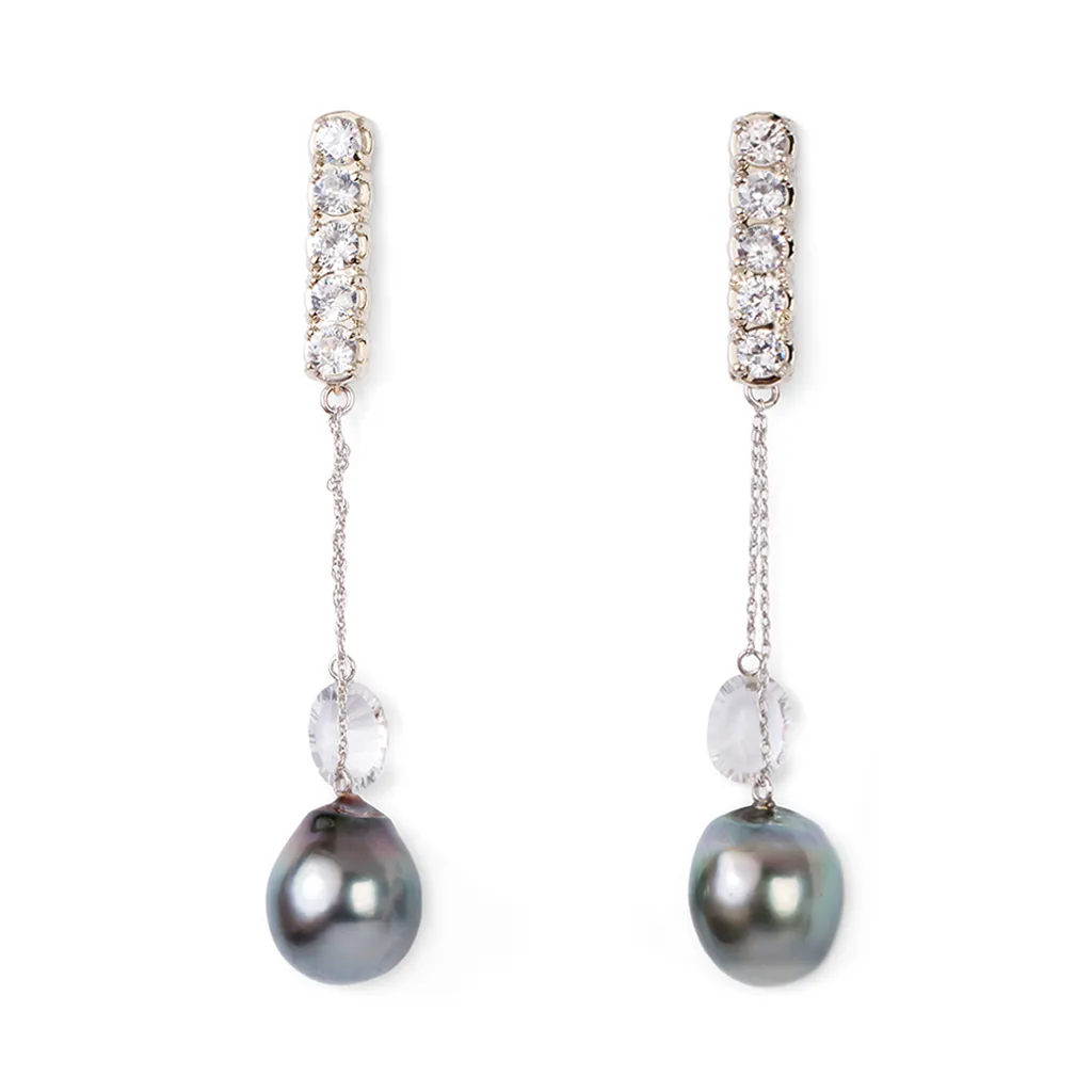 White Gold 5 Madison Earrings with Detachable Pearl   Topaz Drops