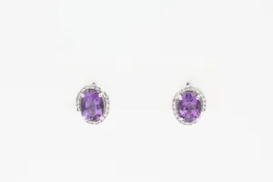 White Gold Amethyst and Diamond Halo Earrings