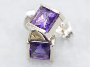 White Gold Semi-Prong Set Amethyst Stud Earrings