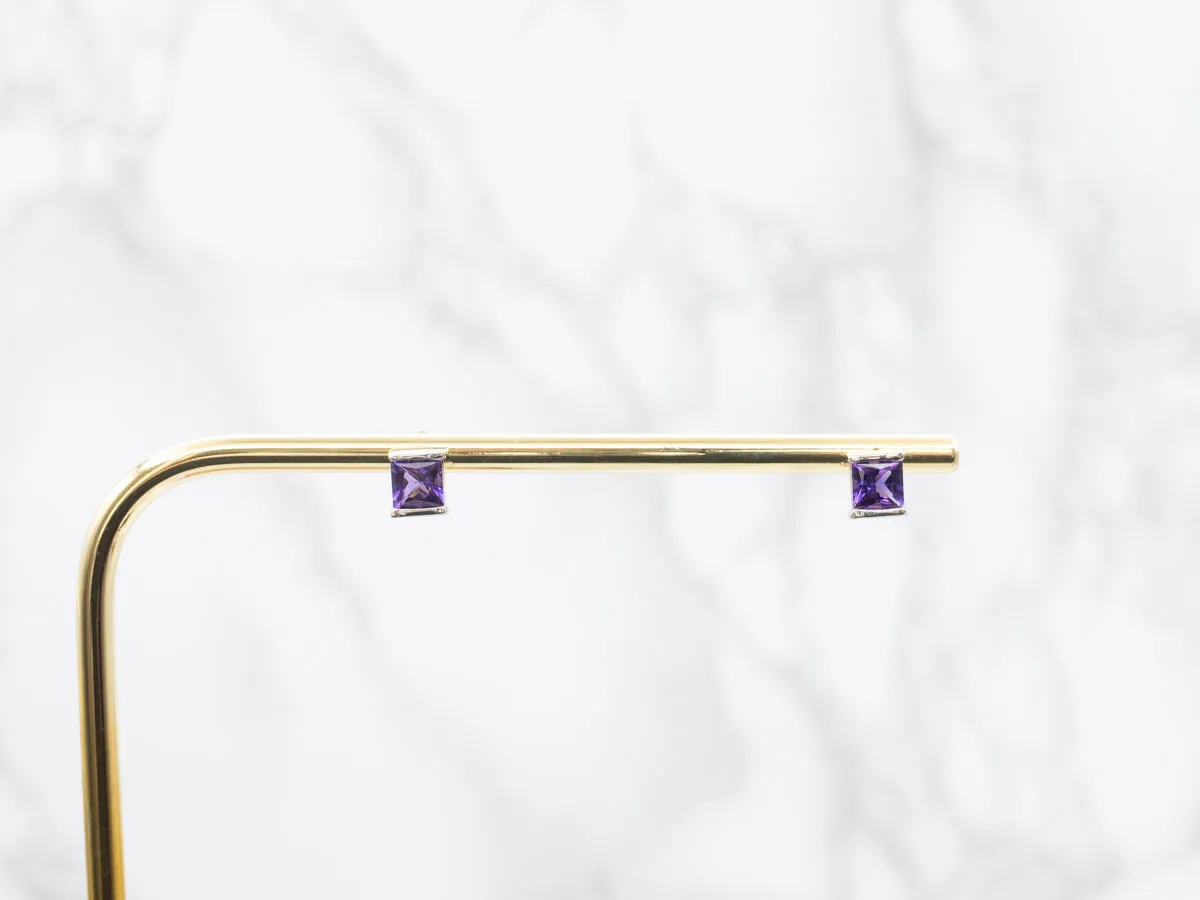 White Gold Semi-Prong Set Amethyst Stud Earrings