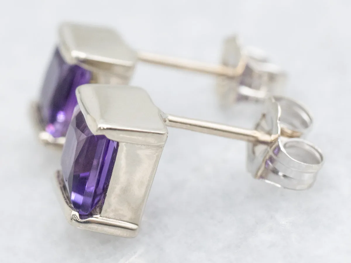 White Gold Semi-Prong Set Amethyst Stud Earrings