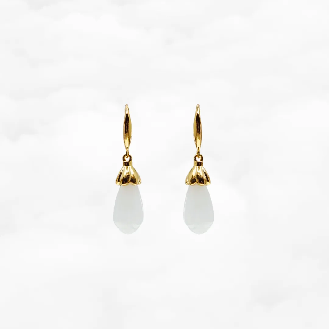 White Jade Orchid Earrings