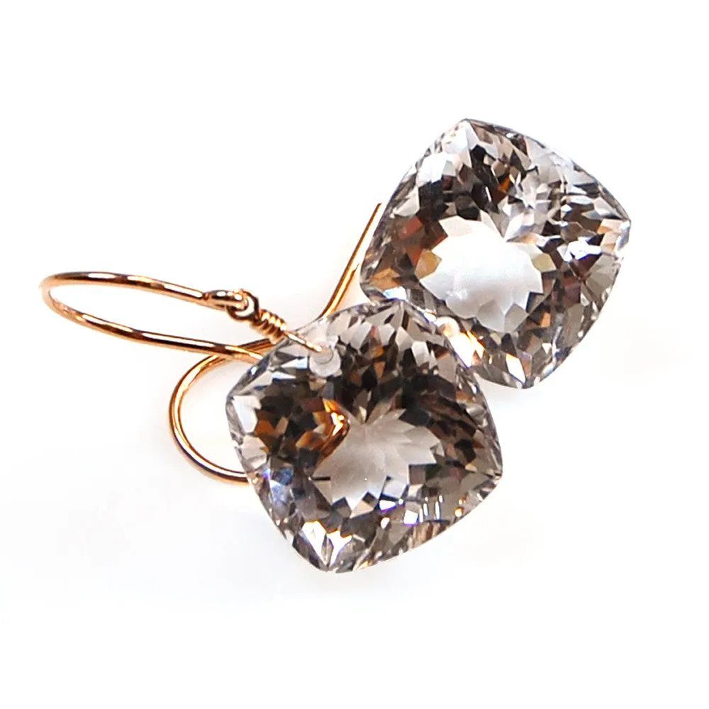 White Topaz Cushion Cut Solitaire Earrings
