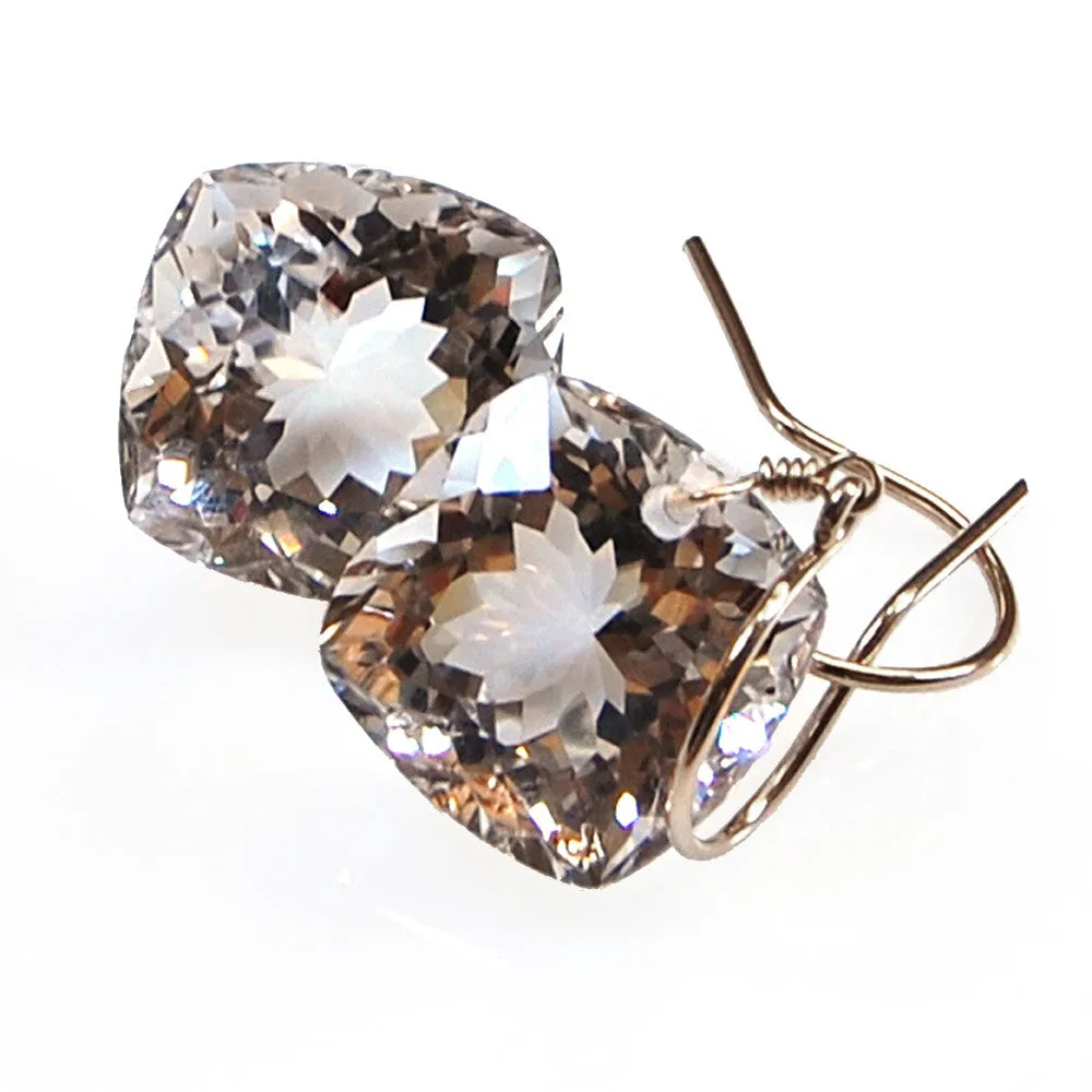 White Topaz Cushion Cut Solitaire Earrings