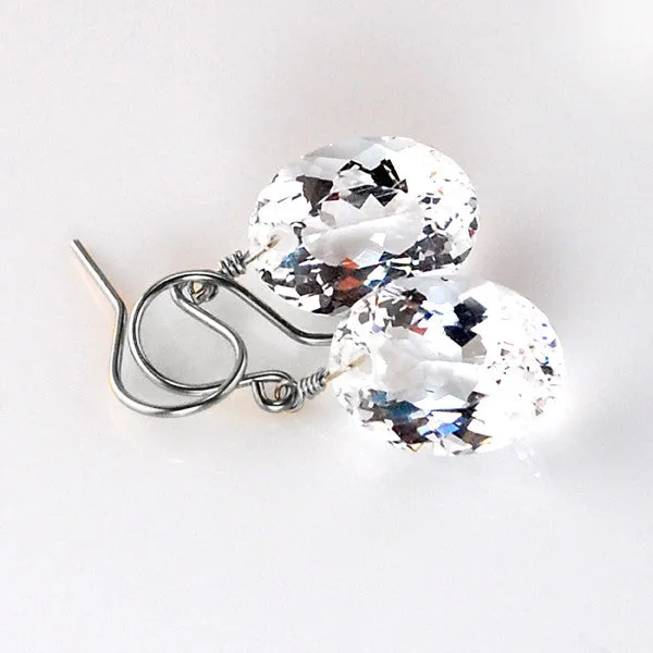 White Topaz Oval Cut Solitaire Earrings
