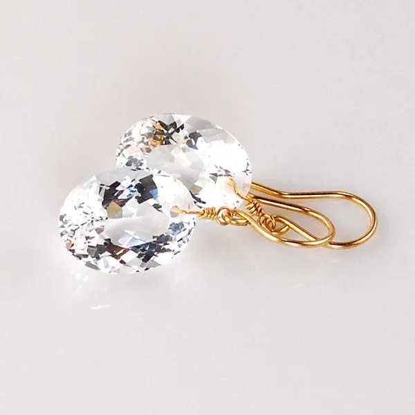 White Topaz Oval Cut Solitaire Earrings
