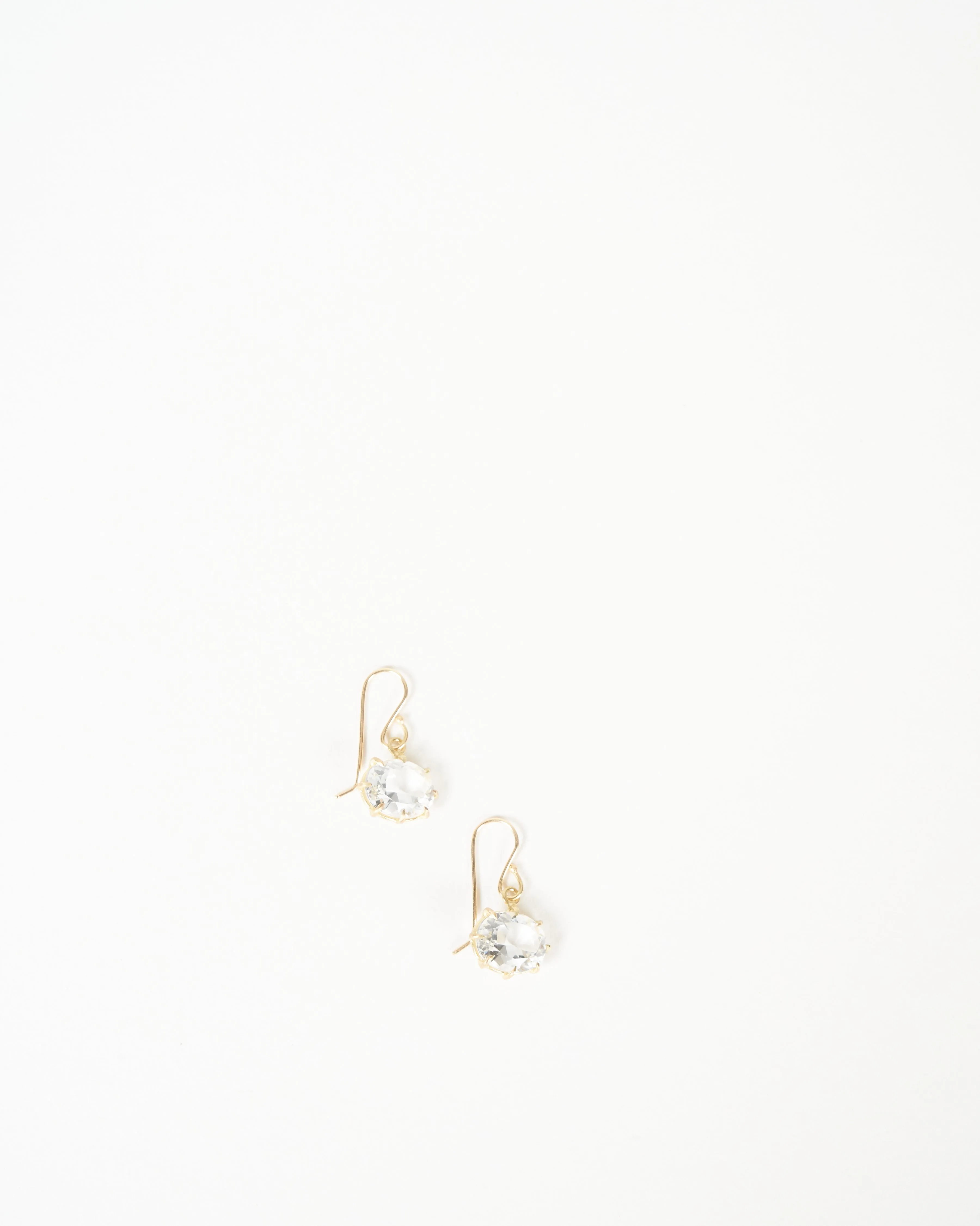 white topaz oval drop earrings - gold