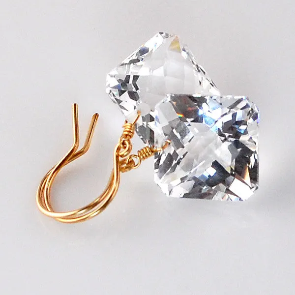 White Topaz Radiant Cut Solitaire Earrings