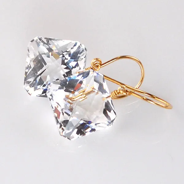 White Topaz Radiant Cut Solitaire Earrings