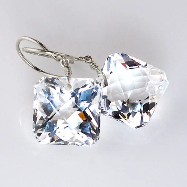 White Topaz Radiant Cut Solitaire Earrings