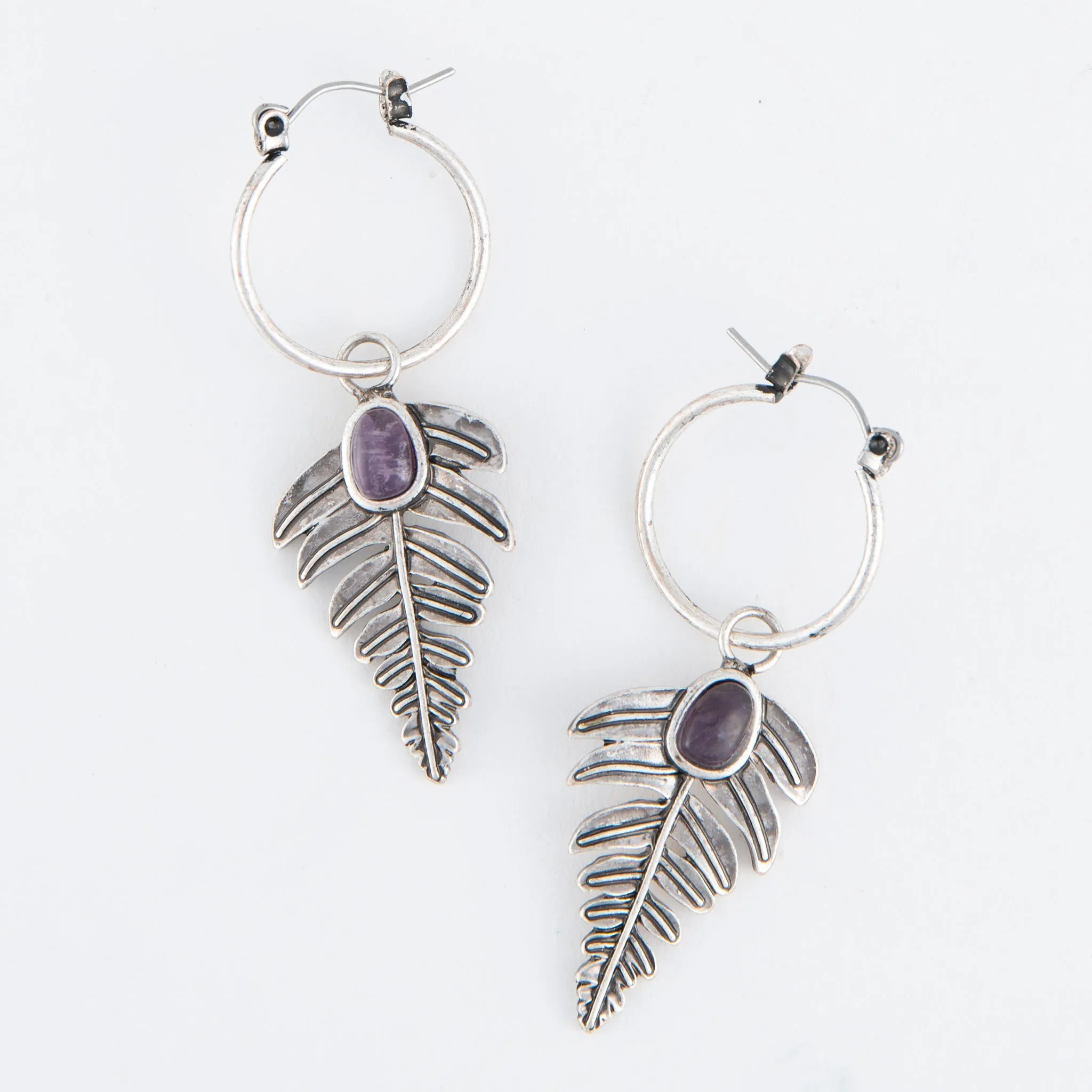 Wild Spirit Stone Leaf Hoop Earrings