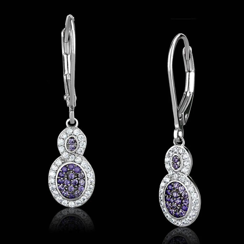 Women's Earrings - TS532 - Rhodium   Ruthenium 925 Sterling