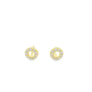 Yellow Gold Plated Cubic Zirconia Circle Stud Earrings