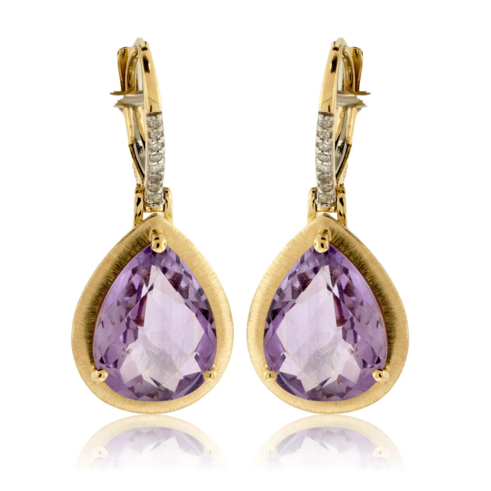 Yellow Gold Textured Amethyst Drop Earrings