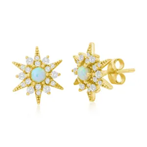 Yellow White Opal Sunburst CZ  Earrings