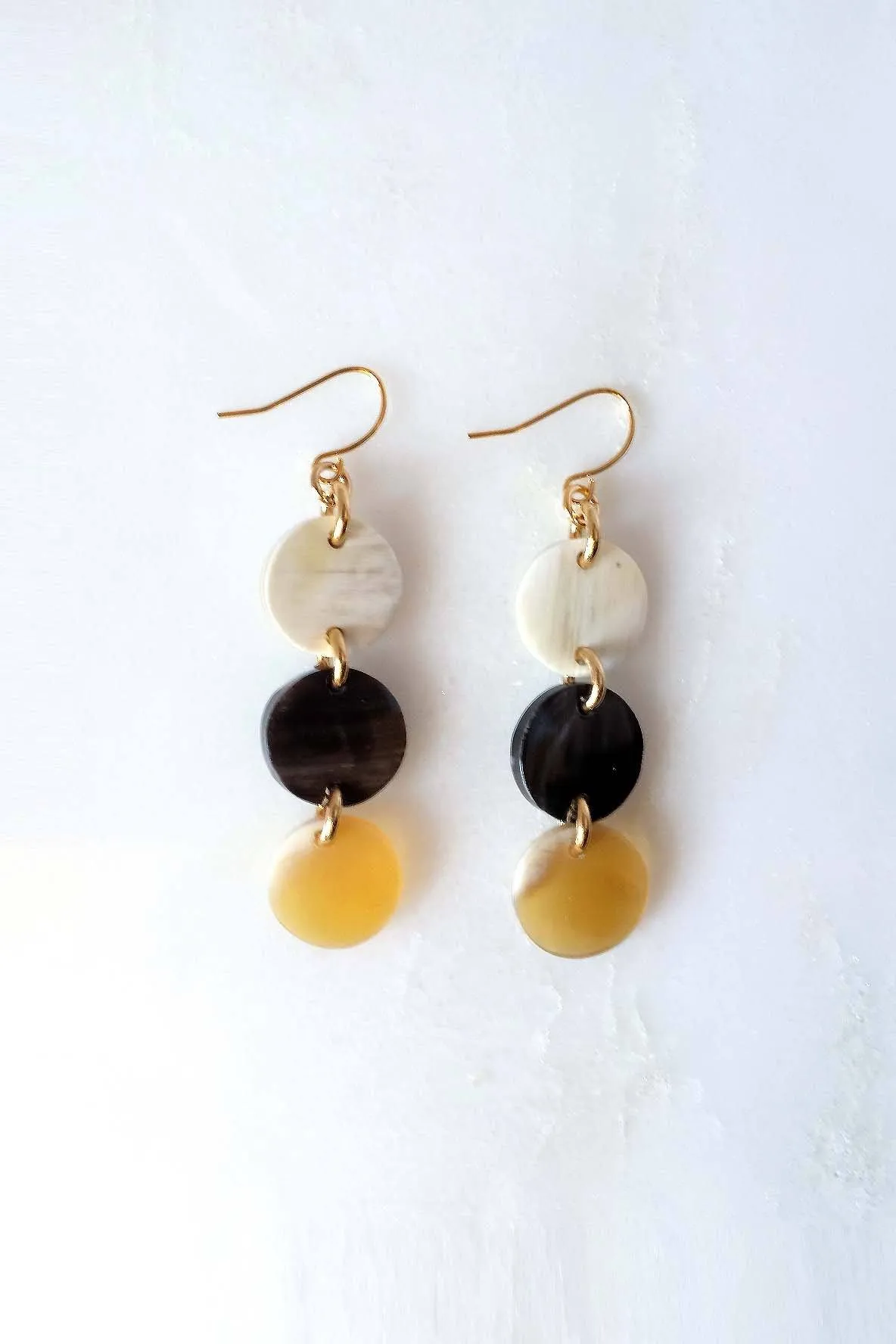 Yen Bai 16K Gold-Plated Brass Buffalo Horn Circle Drop Earrings