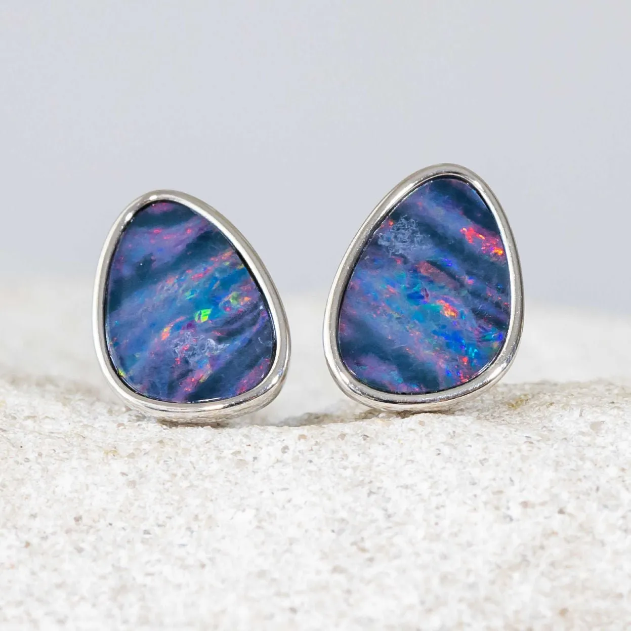 'Zahra' Silver Doublet Opal Earrings