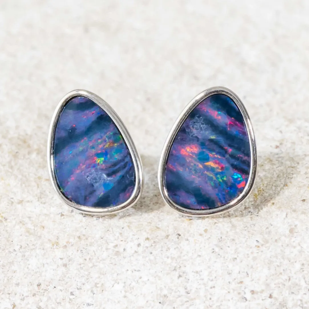 'Zahra' Silver Doublet Opal Earrings